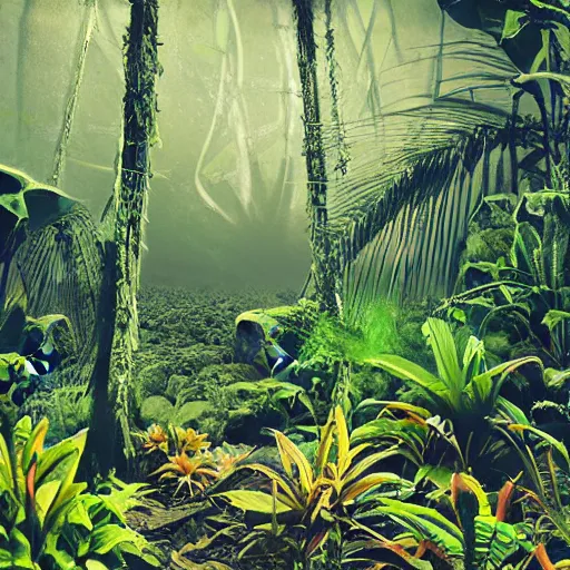 Prompt: surreal jungle on beach