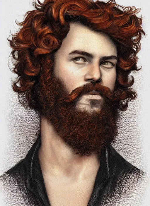 Image similar to illustration of a short curly orange hair man as a portrait, smooth, reflects, masterpiece artwork, ultra detailed, artgerm, style by karl marx, digital art, trending on artstation, behance, deviantart