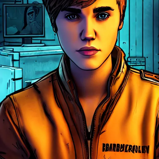 Prompt: justin bieber portrait, borderlands, tales from the borderlands, the wolf among us, comic, cinematic lighting, studio quality, 8 k