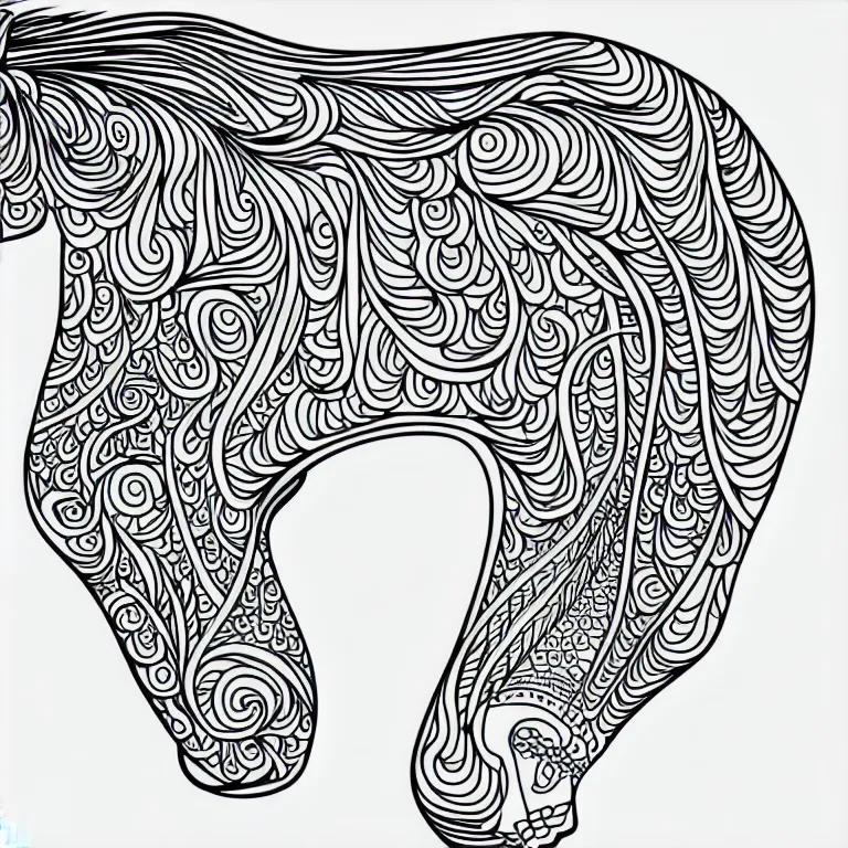 Image similar to beautiful horse, ornamental, fractal, line art, vector, outline, simplified, colouring page