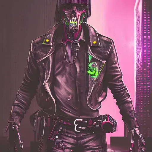 Prompt: album art of a cyberpunk undead cowboy