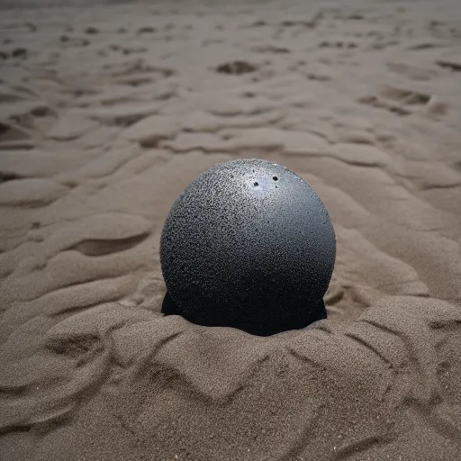 Image similar to A sphere made of sand levitating over a big puddle filglowing lava
