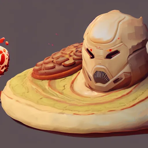 Image similar to juggernaut made of pancakes, artstation, cgsociety