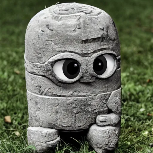 Image similar to archeological discovery of a stone carved minion