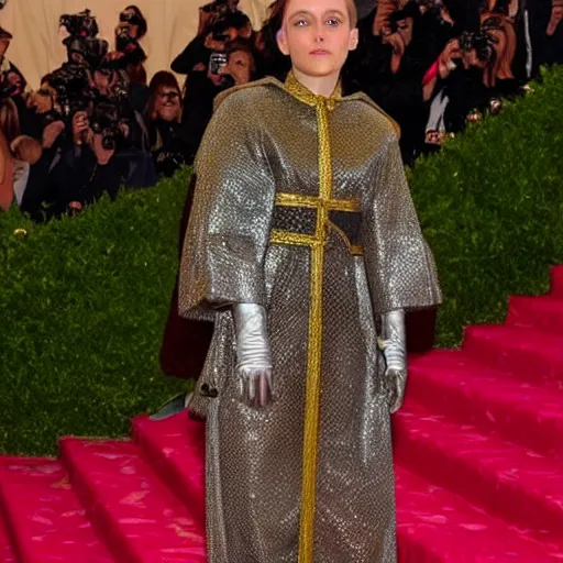 Image similar to photo of joan of arc at the met gala