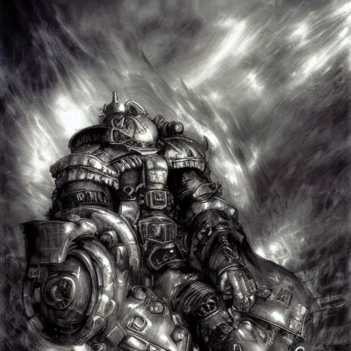 Image similar to potemkin from guilty gear, by luis royo, retro fantasy, details, digital art