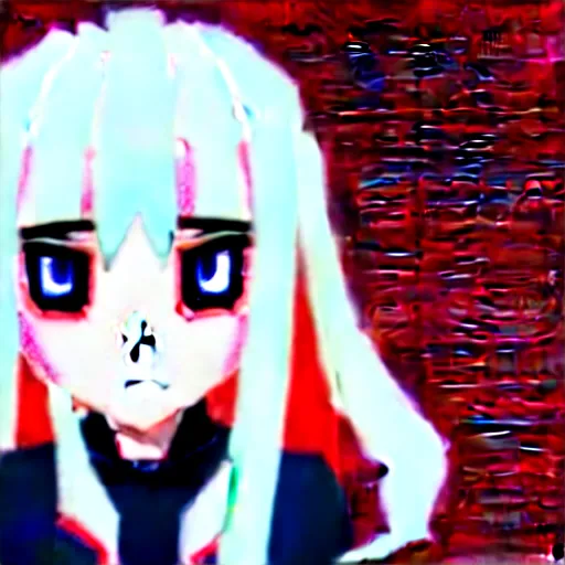 Image similar to white hair, red eyes, two small horn on the head, anime style, anime girl,