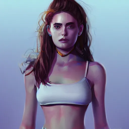 Prompt: a girl wearing a crop top, highly detailed, digital painting, artstation, concept art, smooth, sharp focus, illustration