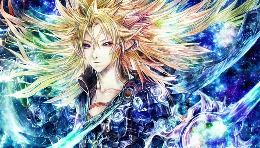 Image similar to Water Color double exposure of The God Particle in the Goddess Harmony Dissidia by Yoshitaka Amano