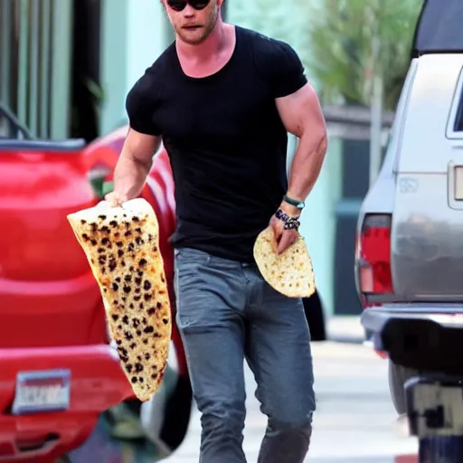 Prompt: Chris Hemsworth wearing a Mexican Sombrero while eating a burrito
