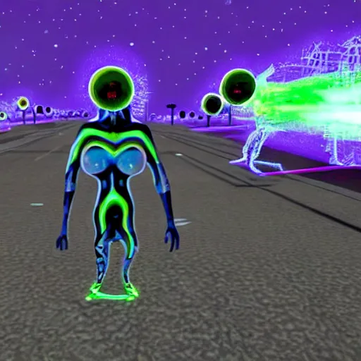 Prompt: trippy trip aliens in GTA V