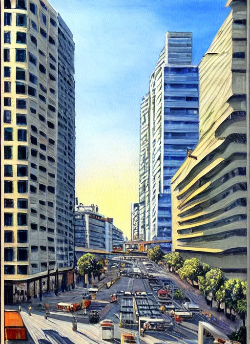 Image similar to avenida paulista in the xc century, very realistic beautiful painting, detailed, by gerardo dottori