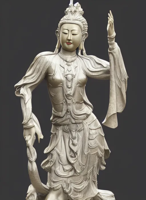 Image similar to a art deco sculpture statue of full body guanyin, intricate complexity,, statue by jane hamilton, ruan jia, character concept, radiant light,, frostbite 3 engine, cryengine, dof, trending on artstation, digital art, fantasy detailed abackground