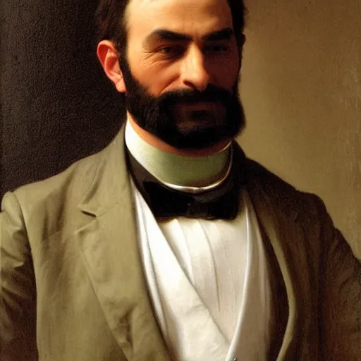 Image similar to detailed portrait painting of a green-skinned gentleman orc wearing brown tuxedo by William-Adolphe Bouguereau