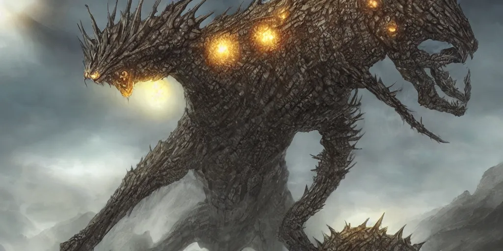 Image similar to Quadripedal kaiju with hair like fingers, high quality fantasy horror art, 4k