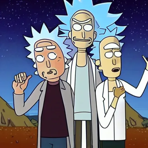 Image similar to Bill Murray playing Rick Sanchez, with spikey grey hair, and wearing a white lab coat, real-life action movie of Rick & Morty announced, poster art