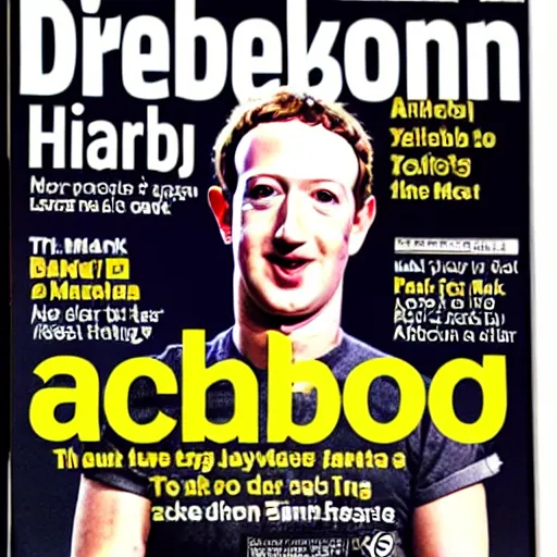Prompt: mark zuckerberg about to dine on jeff bezos'head, fake magazine cover seen on rack in grocery store check out aisle, 8 k hdr