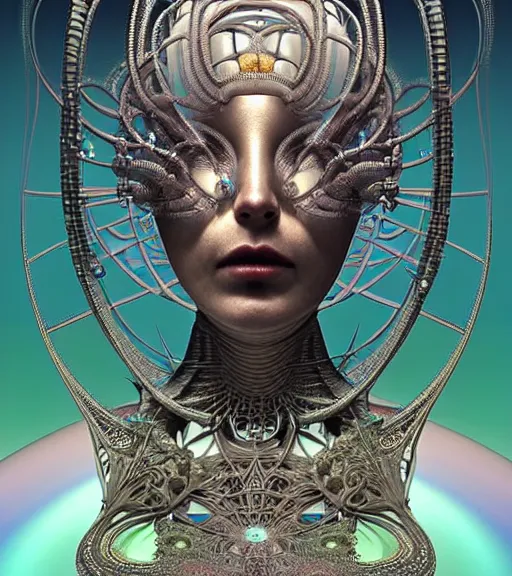 Prompt: futuristic minimalist 3 d model of hyper - detailed beautiful mandelbrotpunk queen of andromeda galaxy in full regal attire. face portrait. art nouveau!!!, symbolist, visionary, baroque, giant fractal details. horizontal symmetry by zdzisław beksinski, iris van herpen, raymond swanland and alphonse mucha. hyper - real, beautiful