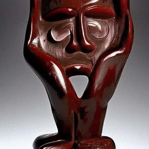 Image similar to by max beckmann atmospheric chocolate, traditional haida art. a beautiful sculpture. you cannot see the future. you cannot change the past. all of life consists of running into darkness.