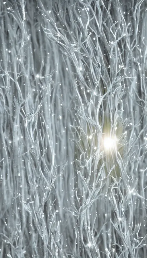 Prompt: first person view of hand solidifying out of the atmosphric mist, sunset macro photograph of pocket-sized stacks of OLED panels branching into compact branching glowing panel leaflet stacks with perfect subsurface scattering and aerogel flesh, opal flesh, foggy paragraphs fanned out into a 3D branch of readable paragraph stacks