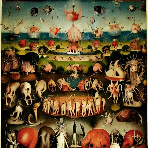 Image similar to additional characters from the garden of earthly delights by hieronymus bosch