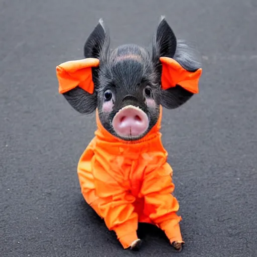 Prompt: cute pig using orange inmate clothes