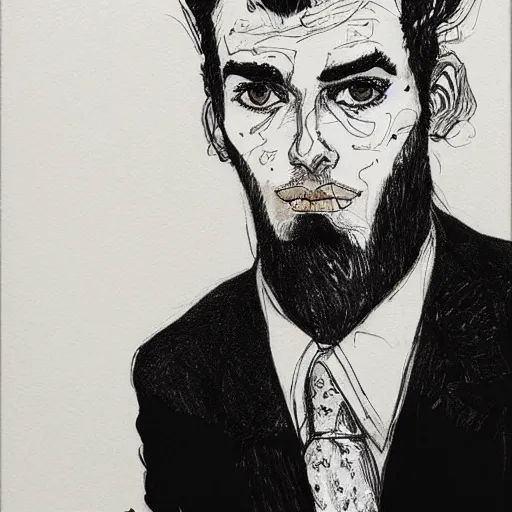 Image similar to handsome and brutal man in suit portrait by kaethe butcher and moebius