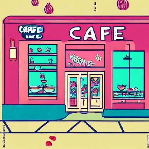 Image similar to isometric cute cartoon illustration style cafe australian, decorated with cute cannabis pot plants 🪴 utopia frontage, pop art poster, beautiful colors pastel palette by will barnet