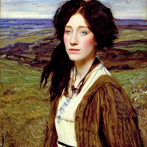 Prompt: Saoirse Ronan painted by John Everett Millais, real-life accurate, photoshoot