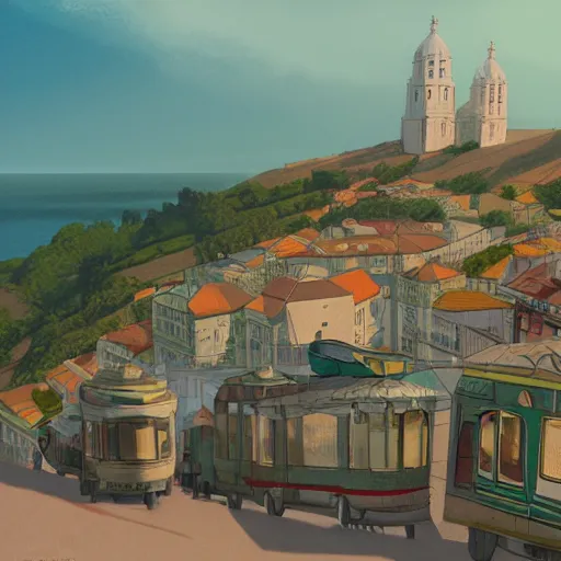 Image similar to back to the summer of the seven hills of lisbon, concept art, pastel soft colors, in the style of danny mcbride, knyazev konstantin