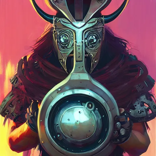 Image similar to cyberpunk viking helmet mask warrior goddess robot ninja fantasy, art gta 5 cover, official fanart behance hd artstation by jesper ejsing, by rhads, makoto shinkai and lois van baarle, ilya kuvshinov, ossdraws