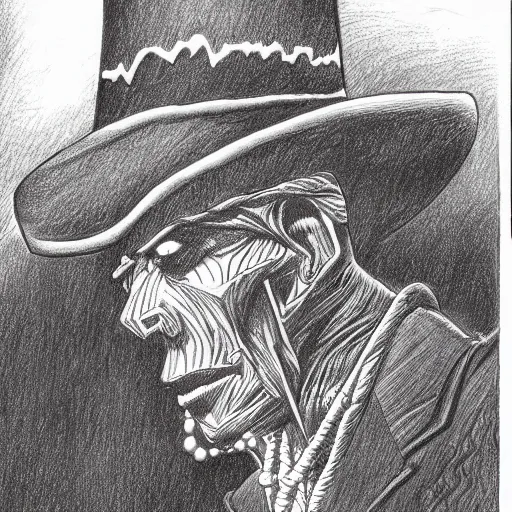 Image similar to voodoo hat, crossroad between life and death, drawing by moebius