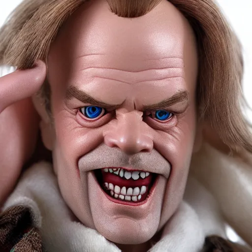 Prompt: Insane Jack Nicholson in the movie The Shining as a male barbie doll, Mattel, studio product photography, professional, detailed, f/8.0