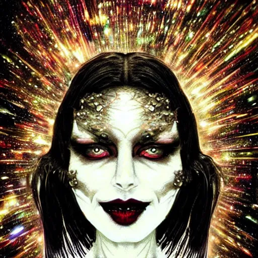 Image similar to vampire woman portrait made out of galaxies, beautiful, cyborg, tim burton comic book art