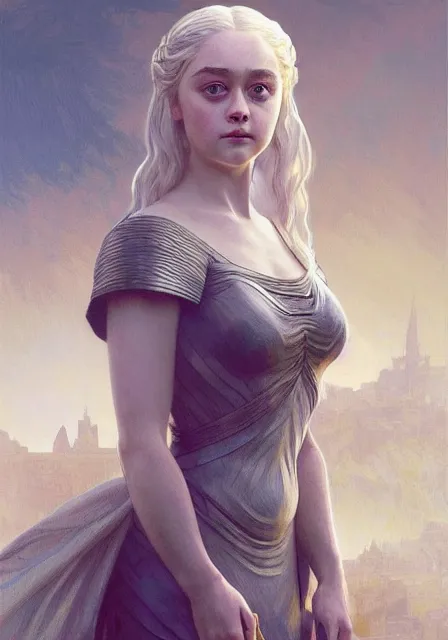 Image similar to daenerys dakota fanning, intricate, elegant, highly detailed, digital painting, artstation, concept art, smooth, sharp focus, illustration, art by artgerm and greg rutkowski and alphonse mucha and william - adolphe bouguereau