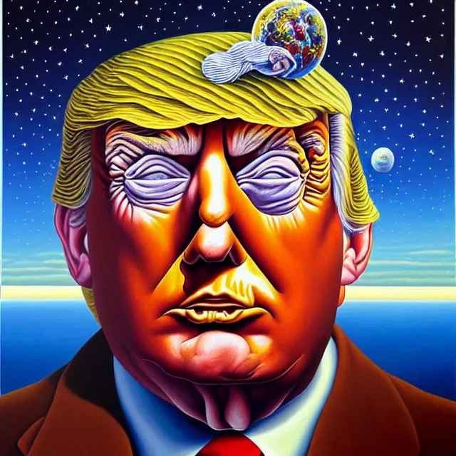 Prompt: an oil on canvas portrait painting of trump, surrealism, surrealist, cosmic horror, rob gonsalves, high detail