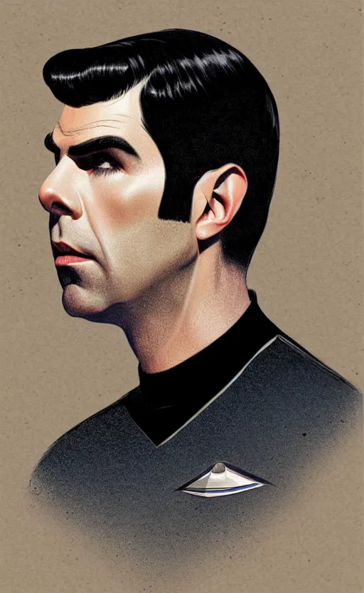 Image similar to : ZACHARY QUINTO SPOCK fanart + digital art + art by J.C. LEYENDECKER + 4K UHD IMAGE + STUNNING QUALITY + CRAYON TEXTURE