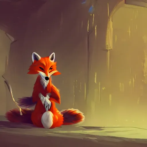 Prompt: an anthropomorphic furry Fox explores a Dungeon, Artstation