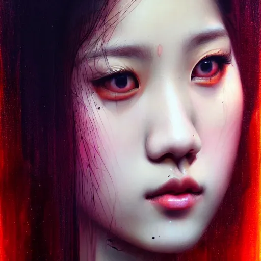 Image similar to jisoo of blackpink, hyperrealistic portrait, bladerunner street, by karol bak and agnes cecile and artgerm, fantasy art, photo realistic, dynamic lighting, artstation, poster, volumetric lighting, very detailed face, 8 k, award winning