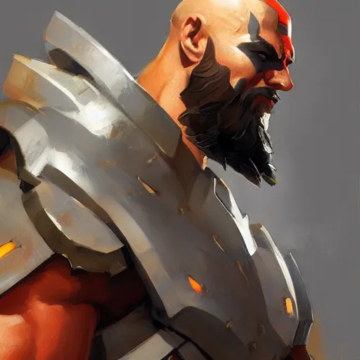 Image similar to greg manchess portrait painting of armored mega kratos as overwatch character, medium shot, asymmetrical, profile picture, organic painting, sunny day, matte painting, bold shapes, hard edges, street art, trending on artstation, by huang guangjian and gil elvgren and sachin teng