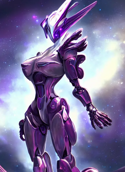 Image similar to cinematic goddess shot, cosmic sized perfectly proportioned stunning beautiful hot anthropomorphic robot mecha female dragon, in empty space, floating, nebula sized, larger than galaxies, holding onto a galaxy, silver armor, epic proportions, epic size, epic scale, digital art, furry art, macro art, dragon art, giantess art, warframe fanart, furaffinity, deviantart