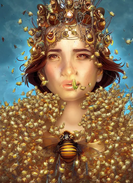 Prompt: the Goddess of Bees, detailed digital art, trending on Artstation