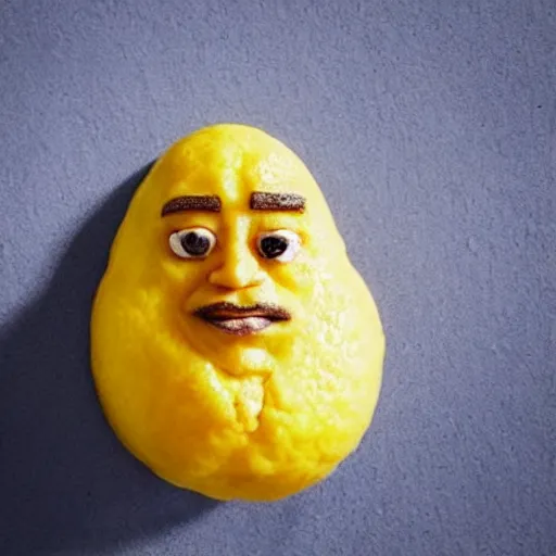 Image similar to a lemon sculpted in the shape of Dwayne Johnson's head