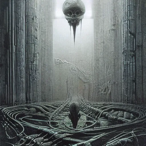 Image similar to an alien environment designed by giger and beksinski