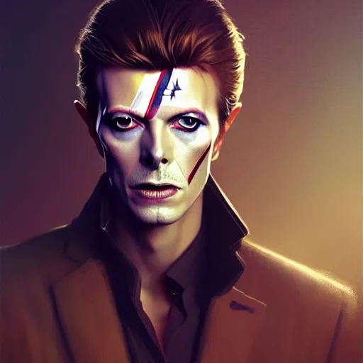 Image similar to portrait of a friendly formal well - groomed david bowie, huge realistic broadsword, elegant, rule of thirds, wide angle, highly detailed, artstation, concept art, matte, sharp focus, art by greg rutkowski, cover by artgerm