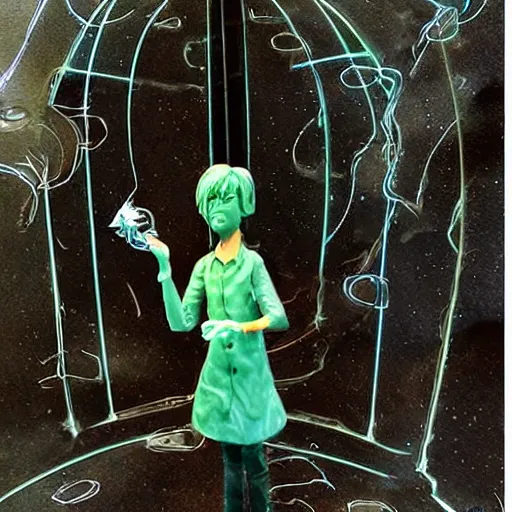 Prompt: A digital art. A rip in spacetime. Did this device in her hand open a portal to another dimension or reality?! Harry Potter, jade sculpture by Dustin Nguyen neat