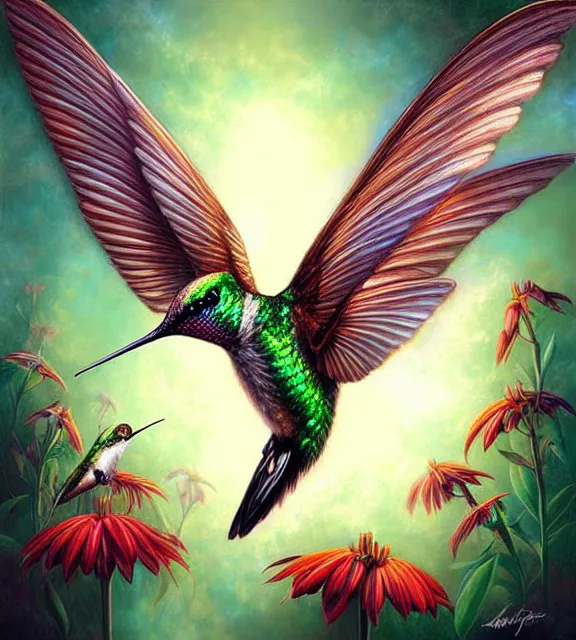 Prompt: hummingbird wings, intricate, digital art by artgerm and karol bak, sakimi chan and casey baugh