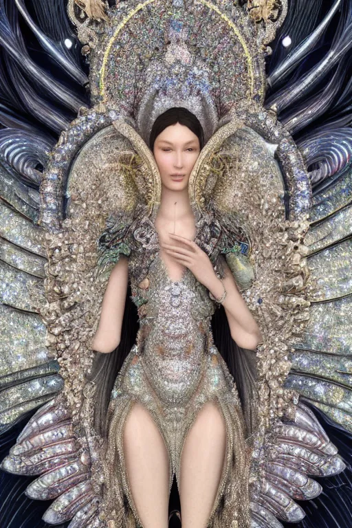 Image similar to a highly detailed metahuman 4 k close up render of an alien goddess bella hadid as sixwinged seraphim in iris van herpen dress schiaparelli in diamonds crystals swarovski and jewelry in style of alphonse mucha gustav klimt trending on artstation made in unreal engine 4