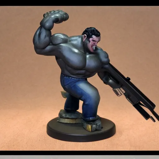 Image similar to gk chesteron with big muscles and a shotgun