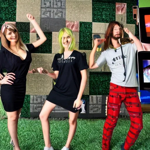 Image similar to minecraft streamers, twitch streaming, posing for a photo shoot